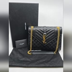 YSL Medium Envelope Monogram Shoulder Bag in Quilted Grain De Poudre